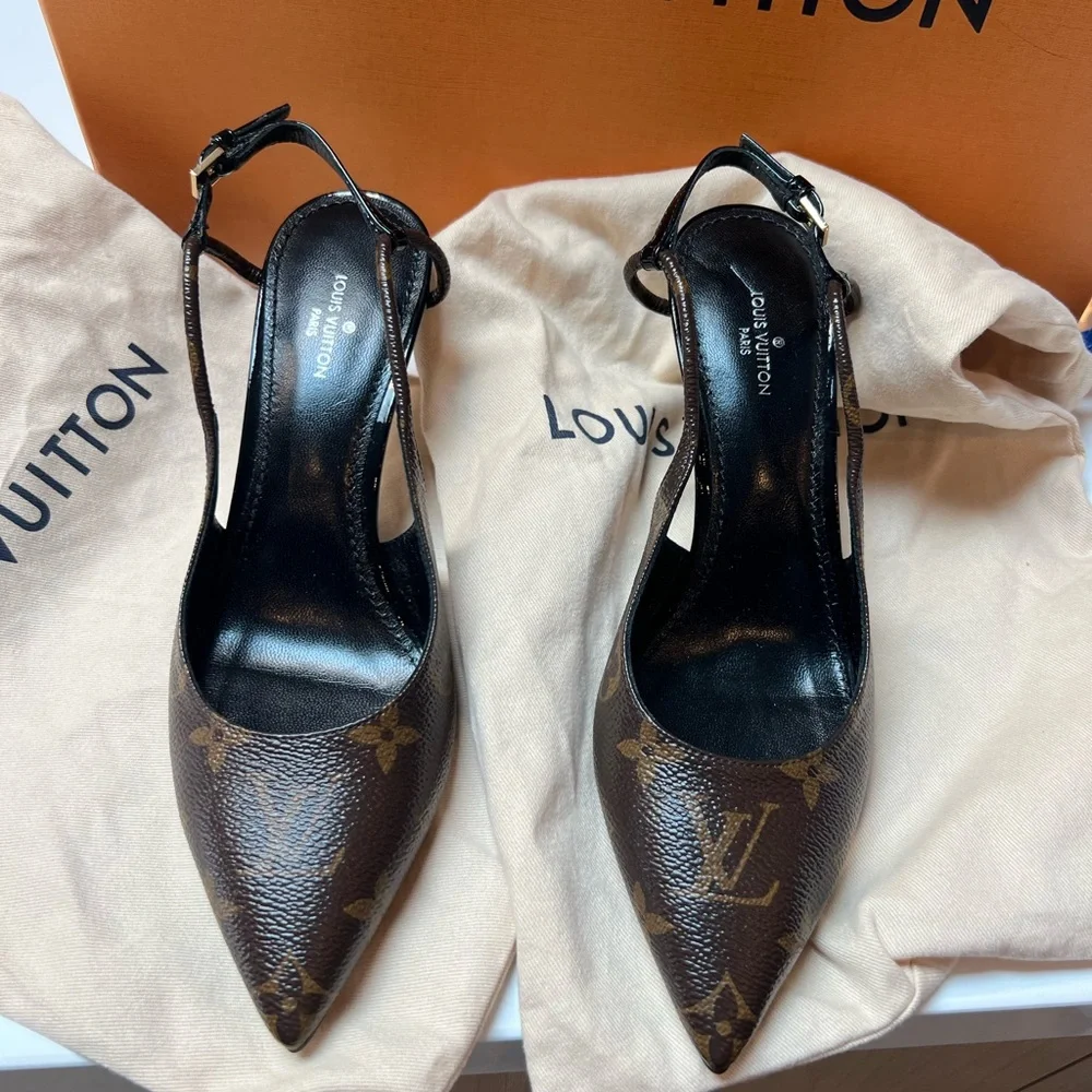 Louis Vuitton Cherie Monogram Brown Slingback Pumps - Picture 10 of 16